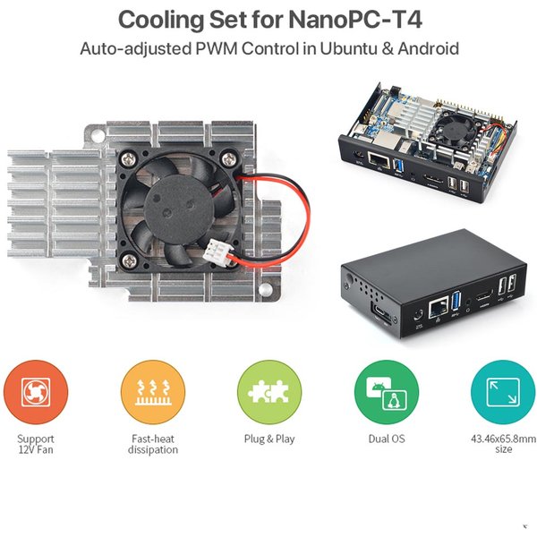 NanoPC-T4 kühlkörper mit lüfter, metall fall, unterstützung für PWM auto-anpassung Android Ubuntu