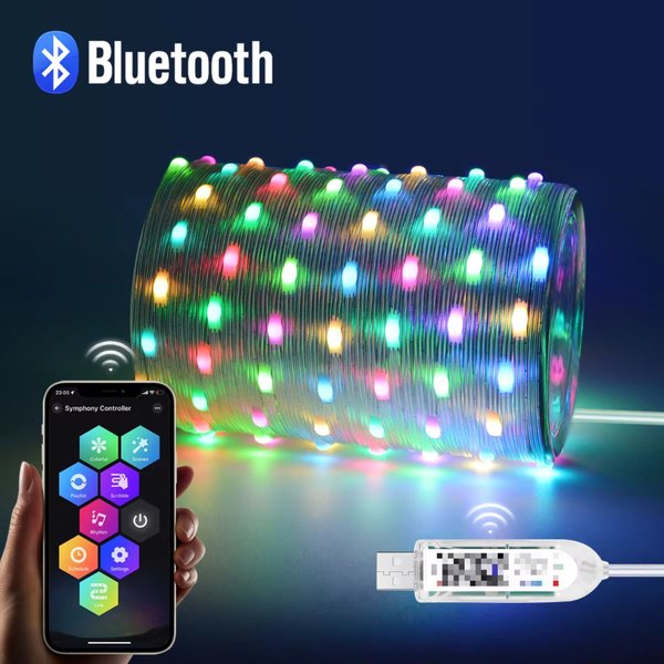 Intelligentes RGB-LED-Lichtband, 20 m, Lichterkette mit APP-Steuerung, Musiksynchronisierung, 12 Modi, USB-betrieben, für Weihnachtsdekoration