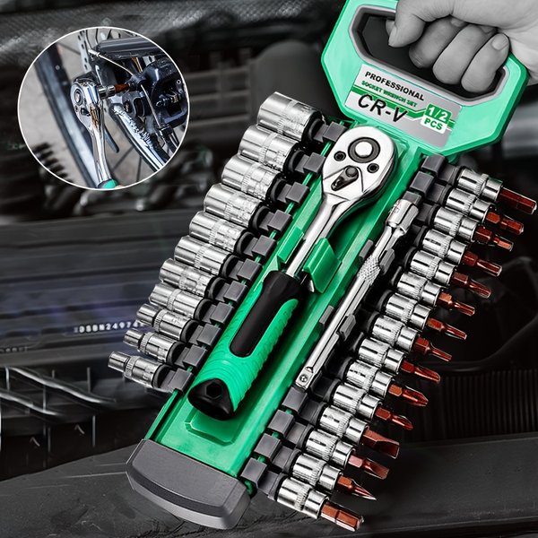 1/4 Zoll Ratschen-Steckschlüsselsatz, Mechaniker-Werkzeugsatz und Steckschlüsselsatz mit umkehrbarem Ratschengriff und Verlängerung mit Schnellverschluss