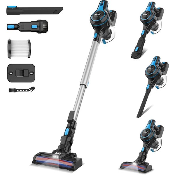 INSE N5S Akku-Staubsauger, 20 kPa, 6-in-1, leichter Stabstaubsauger mit 2200 mAh wiederaufladbarem Akku für Teppich, Tierhaare, Bett