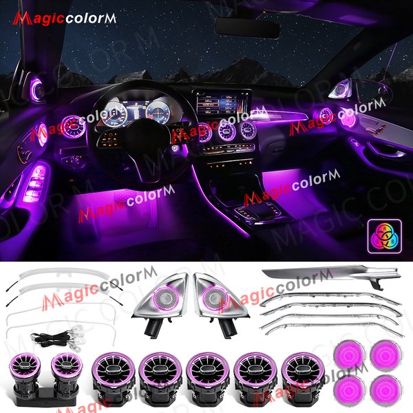Dla Mercedes-Benz W205 C GLC X253 2014-2019 Samochodowe oświetlenie otoczenia 64 kolory RGB LED Otwory wentylacyjne Głośnik Stopka Oświetlenie dekoracyjne Modernizacja