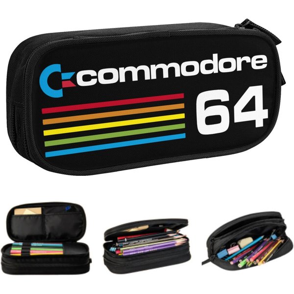 Benutzerdefinierte süße Commodore 64-Federmäppchen für Mädchen und Jungen, großes Fassungsvermögen, C64 Amiga, Computer-Federmäppchen, Schreibwaren