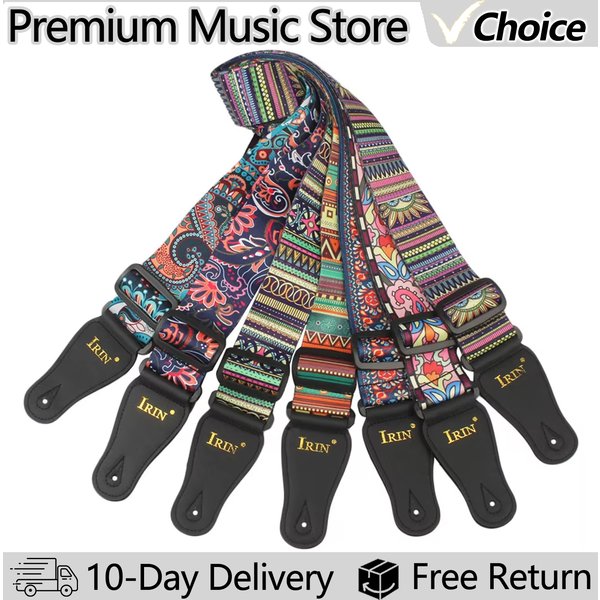 IRIN Guitar Strap PU Leather Ends Adjustable Acoustic Electric Bass Guitar Ethnic Style Strap Belt Guitar Parts & Accessories