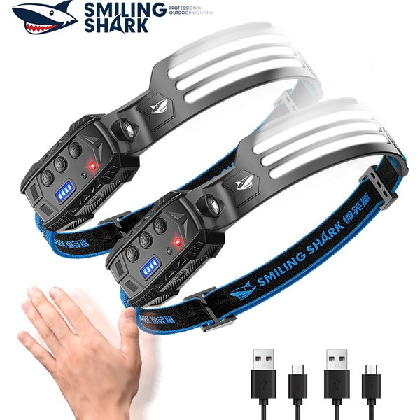 Smiling Shark TD0125C – lampe frontale légère à Induction ondulée, Rechargeable, étanche, pour le travail de nuit et la randonnée
