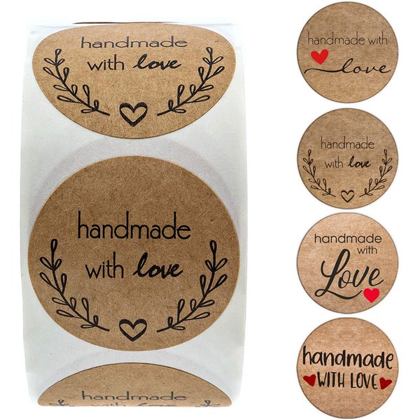 100-500 pièces 1 pouce Vintage papier Kraft fait à la main avec amour autocollants pour le paquet merci papeterie étiquettes adhésives joints de cuisson