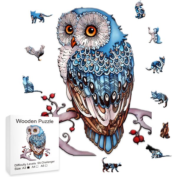 Puzzles en bois pour adultes, puzzle en bois de hibou, puzzle en bois en forme d'animal unique et irrégulier, cadeau créatif pour adolescents