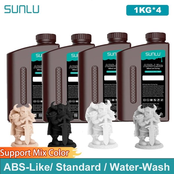 SUNLU 4KG ABS-ähnliches/Standard/Wasserwaschbares 3D-Harz 405nm UV-Harz für die meisten SLA/DLP/LCD 3D-Drucker, UV-empfindliches Material, 1kg