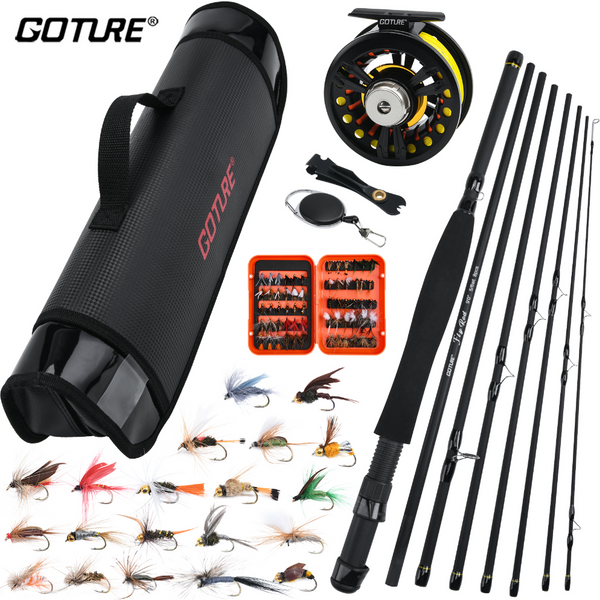 Goture 2.7 m/9FT ensemble de canne à pêche à la mouche 5/6WT 8 pièces canne à mouche en Fiber de carbone Combo mangeoire de voyage Portable avec moulinet sac de matériel de pêche