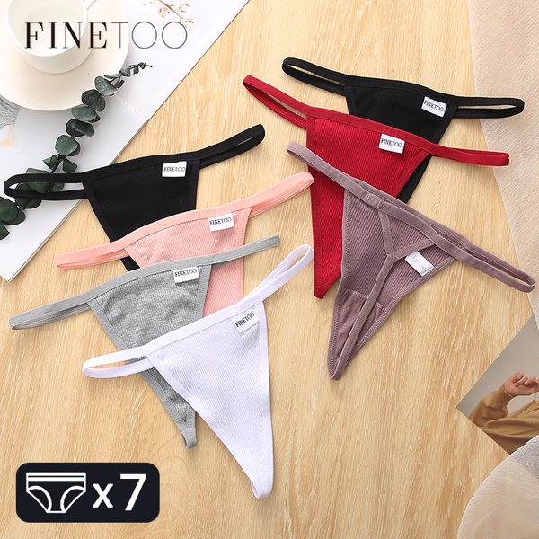 FINETOO 7 pièces/ensemble tongs en coton femmes Sexy t-back caleçon confortable sous-vêtements en string M-XL filles culottes douces Lingerie 2022