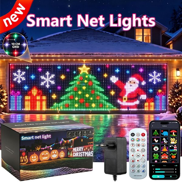Guirlande lumineuse de Noël intelligente à LED, 32 × 5 pieds, 1536 LED, guirlande lumineuse en maille pour l’extérieur, idéale pour décorer les buissons et les patios, avec changement de couleur, mode