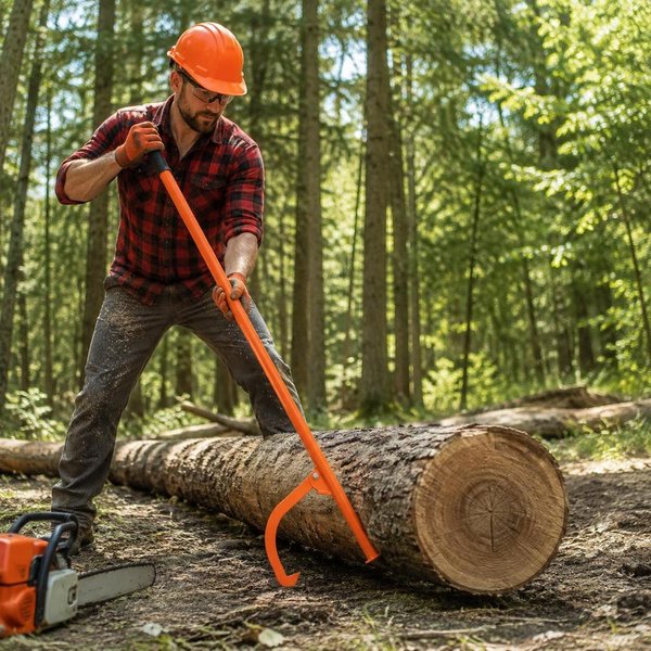 Fällhebel, 1180 mm, Robuster Stahl-Holzheber, Forsthaken, Holzheber für Baumstämme mit 81 cm Durchmesser, Forstwerkzeug, Fällhilfe mit Doppelfunktion zum Rollen und Klemmen von Baumstämmen