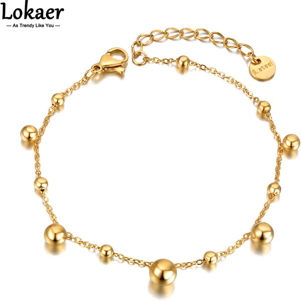 Lokaer Titan Edelstahl runde Kugel Charm Armbänder für Frauen trend ige Böhmen Strand Party Kette Armband Schmuck b21091