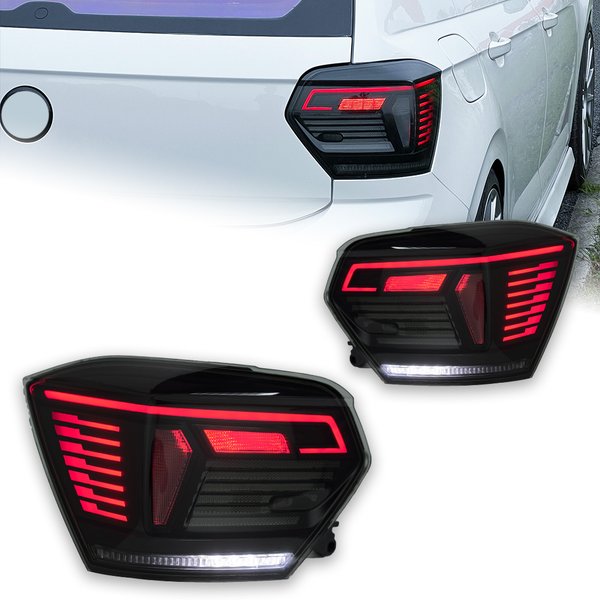 AKD LED-Autolichter für VW Polo Rücklicht 2019-2023 Volkswagen Vento LED-Heckleuchte DRL Animation Dynamisches Signal Rückfahrlicht Auto-Zubehör