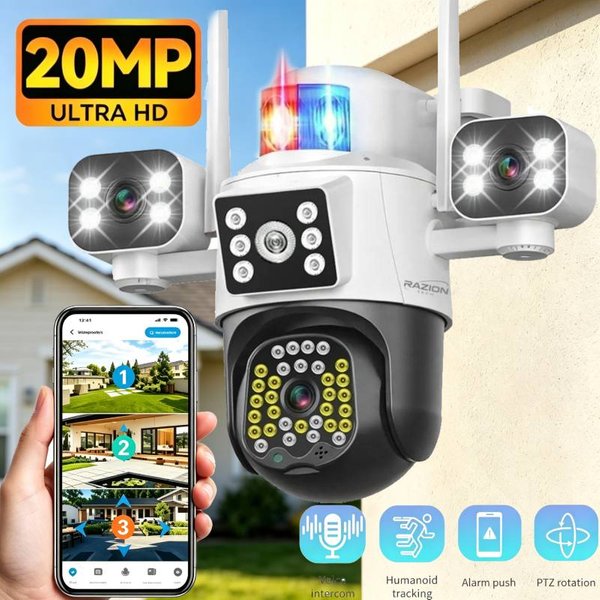 20MP WiFi Überwachungskamera 2.4G 5G WiFi Vier Bildschirme 10K PTZ Wasserdichte CCTV Vier-Linsen IP-Kamera Zwei-Wege-Audio Outdoor Smart Home Drahtlose Überwachungskameras Outdoor-Babyphone ONVIF