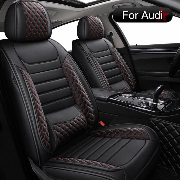 Auto Sitzschoner, für Audi A1, A3, A4, A5, A6, Q2, Q3, Q5, Q7, e-tron, Hochwertiges PU-Leder Komplettset, 5-Sitzer, Verschleißfest, Wasserdicht, Airbag-kompatibel, mit Lendenstütze