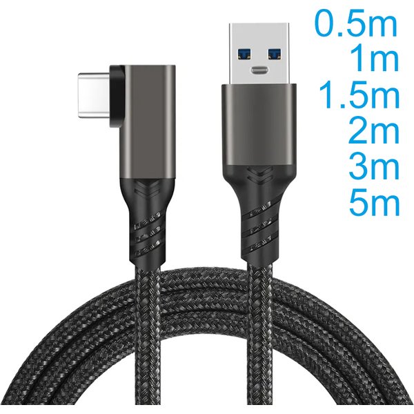 Câble USB 3.2 GEN2 3A 60W avec connecteur Type-C coudé à 90 degrés pour VR Link, câble de données USB Type-C 0,5M 1M 2M 3M