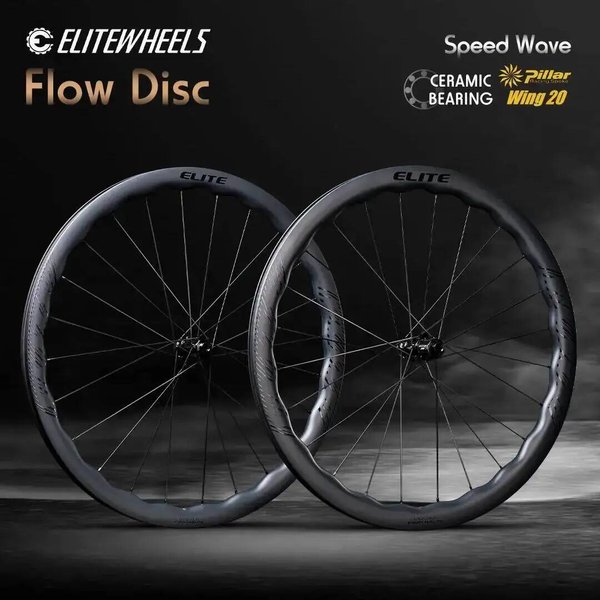 Jeu de roues en carbone ELITEWHEELS FLOW Road Disc Brake 700C 36T Wave, profondeur 40/45 mm, pour vélo de route, 20 rayons, aérodynamiques, en fibre de carbone.