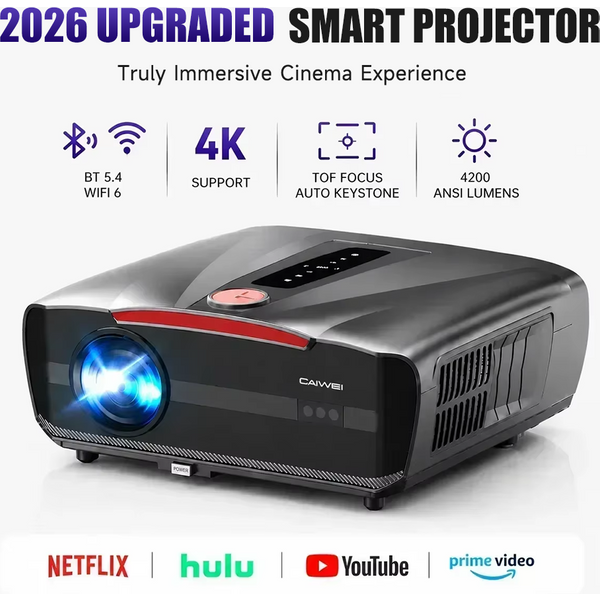 Nowy, certyfikowany przez Netflix, inteligentny projektor 4K z natywnym rozdzielczością 1080P, dźwiękiem Dolby, WiFi6, Bluetooth, automatycznym ustawianiem ostrości, automatyczną korekcją