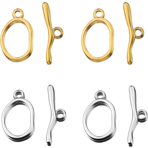 4 Set Gold Toggle Clasps Stainless Steel OT End Clasps Buckle Connectors for DIY Bracelet Necklace Jewelry Making Supplies