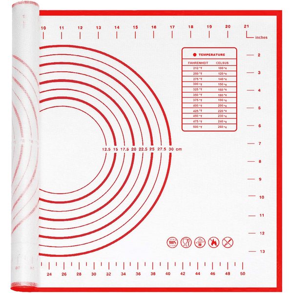 LMETJMA Silicone Pastry Mat Extra Thick Non Stick Baking Mat with Measurement Kitchen Fondant Dough Rolling Mat KC0455