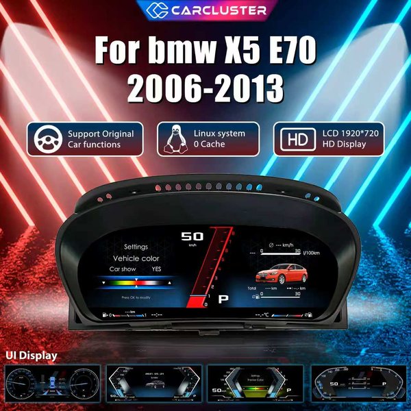 Tableau de bord Carcluster 12,3'' pour BMW X5 E70 X6 E71 2006-2013, affichage numérique, compatible Carplay, panneau HDMI, écran LCD, compteur de vitesse, cockpit virtuel (tableau de bord d'origine