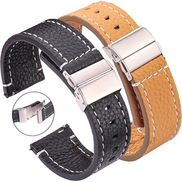 Weiches Lederarmband Braun Schwarz 18mm 20mm 22mm 24mm Smart Watch Band Damen Herren Armband Rindslederarmband Faltschließe