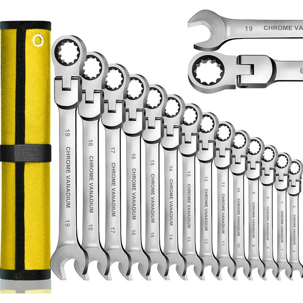 WOZOBUY Ratschenschlüssel-Set mit flexiblem Kopf – metrische Ratschen-Maulschlüssel, CrV-Getriebeschlüssel-Set, Reparatur-Werkzeug-Set für Autoschlüssel