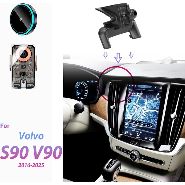 Support de téléphone pour voiture Volvo S90 V90 2016 2017 2018-2025, chargeur sans fil, support de téléphone à fixation automatique, base magnétique puissante