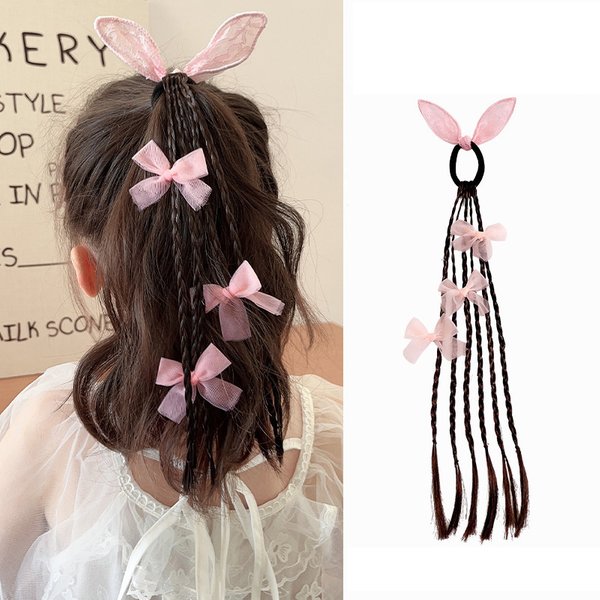 1PC Mädchen Bogen Kaninchen Ohren Perücken Pferdeschwanz Stirnbänder Gummibänder Haar Bands Schöne Headwear Kinder Haar Zubehör Haar Ornament