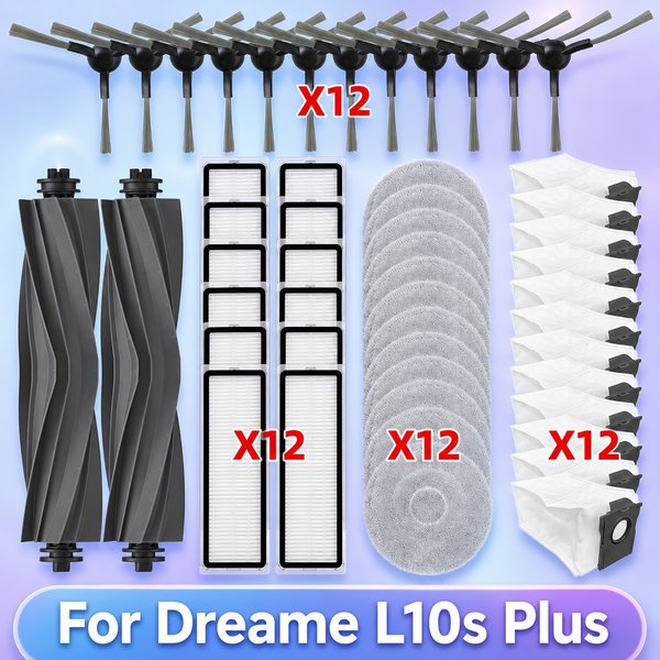 Compatible avec les pièces de rechange pour Dreame L10s Plus RLL42SD - rouleau principal, brosse latérale, filtre HEPA, chiffon de vadrouille, sac à poussière et accessoires