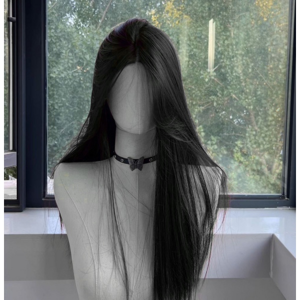 Black Wig for Women Long Straight Hair Headband Lace Front Wig Cosplay Temperament for Daily Use Lolita Black Synthetic Wigs