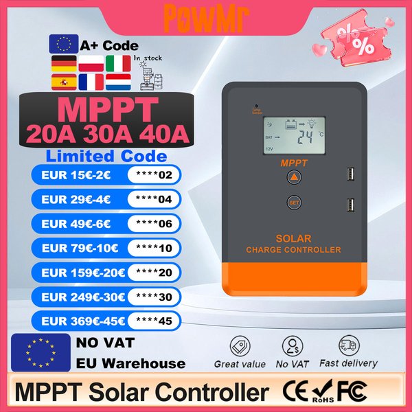 PowMr MPPT 40A 30A 20A Solar Charger Controller 12V 24V Power Bank LCD Display made for AGM Gel floodied Lithium Batteries charge