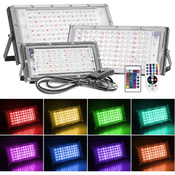 Projecteur LED RGB 220V, 50W 100W 300W, étanche IP65, éclairage d'extérieur, prise ue avec télécommande