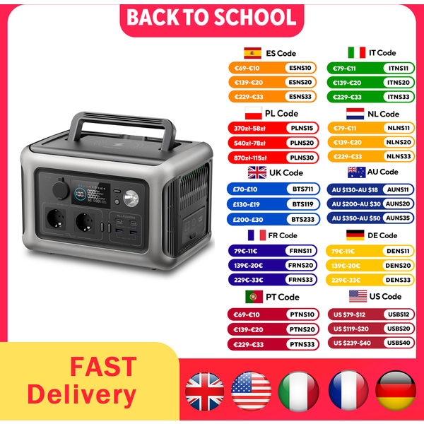 ALLPOWERS Centrale électrique portable R600, batterie LiFeP04 299 Wh avec 2 prises CA 600 W (surtension 200 W) pour camping en plein air RV maison