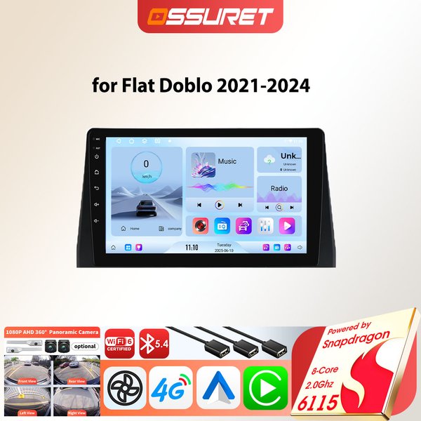 Android Autoradio-Player für Flat Doblo 2021–2024, Carplay, Auto, GPS, Auto, intelligentes Multimedia, 8 Kerne, 8 G, 128 G, 360 Kamera, 6115 Steuergerät