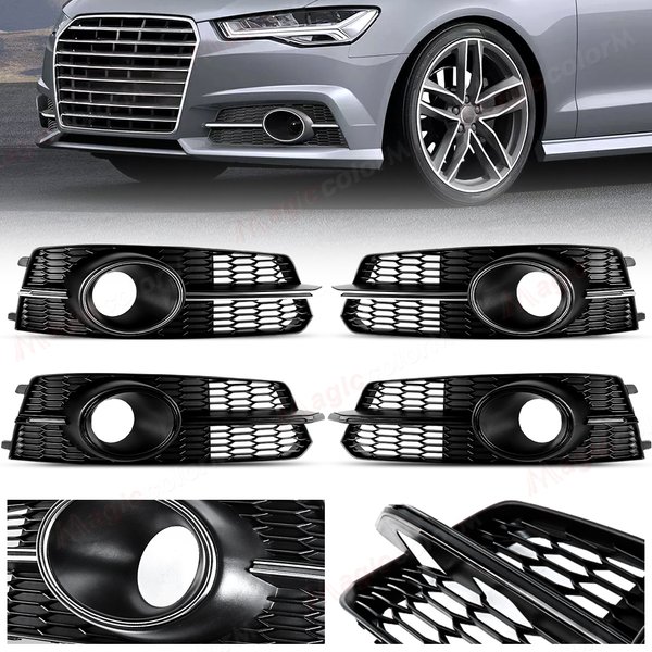 Grill przedniego zderzaka na światła przeciwmgielne do Audi A6 C7 A6L S-Line 2015-2018, osłona lamp przeciwmgielnych z siatką typu plaster miodu ACC, grill lamp przeciwmgielnych 4G0807681AG