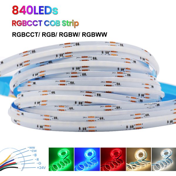 RGBCCT RGB RGBW RGBWW COB LED-Streifenlicht 24 V 784 840 LEDs Flexibles COB-Lampenband Dimmbares lineares Beleuchtungsband 1 m 2 m 3 m 4 m 5 m