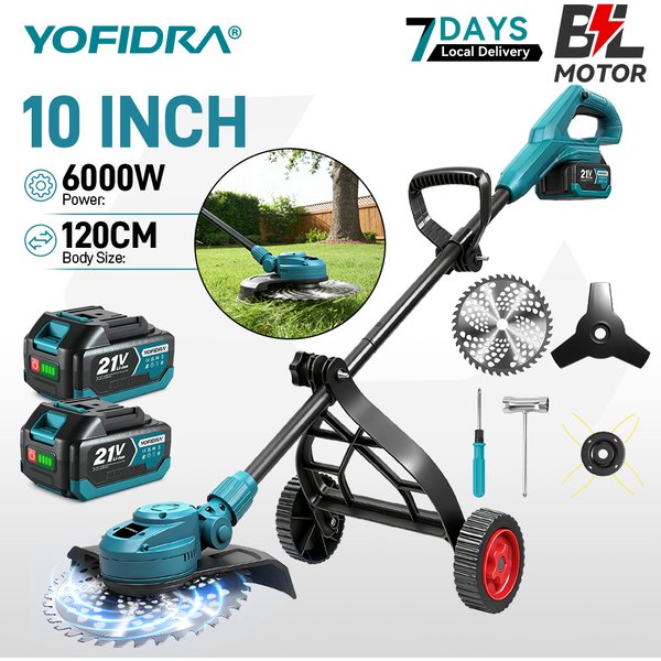 YOFIDRA 10-Zoll Bürstenloser Elektrischer Rasenmäher 6000W 58000RPM Garten Faltbarer Rasentrimmer Elektrowerkzeug für Makita Akku