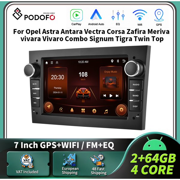 Podofo 7“ CarPlay Android Radio für Opel Vectra C Zafira B Corsa D C Astra H G J Vivaro Meriva Autoradio 2 DIN GPS-Navigation