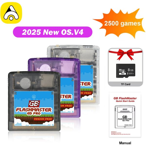Cartouche de jeu Flashmaster 2500 en 1 OS V4 GB Pro pour consoles Game Boy/Game Boy Color/GBA SP avec carte TF 8 Go
