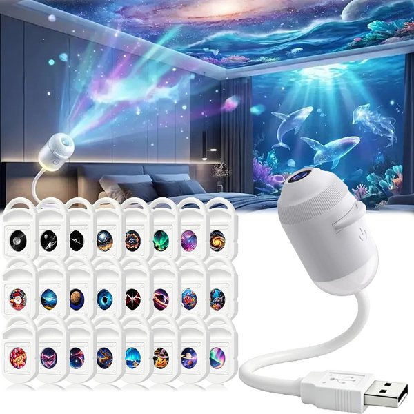 Projecteur Holographique HD 2-en-1 Galaxie et Étoiles avec Protection Oculaire, Alimentation USB pour Chambre et Voiture – Idéal Noël
