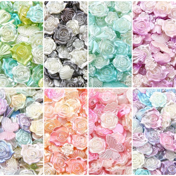 About15-60pcsABS Imitation perle crème progressif Rose arc perlé pendentif bracelet à bricoler soi-même collier décoratif accessoires faits à la main