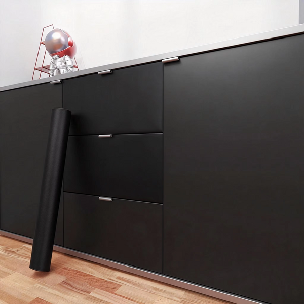 Papier peint adhésif noir mat, autocollant mural en PVC, imperméable et résistant à l'huile, idéal pour la rénovation et la décoration de portes d'armoires, de meubles et de tables, expédié depuis
