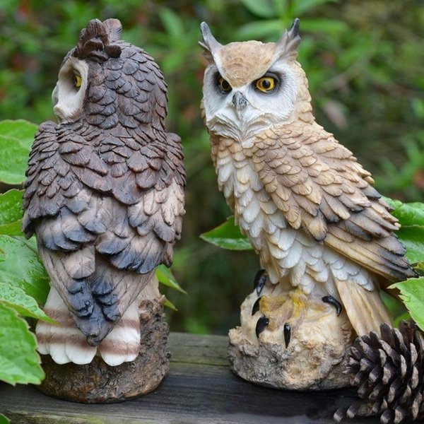 Home Art Craft Niedliche Dekoration Eulenform Harz Desktop Lebensechte Innengartenfigur Ornament Outdoor Anti-Vogel-Kollektion