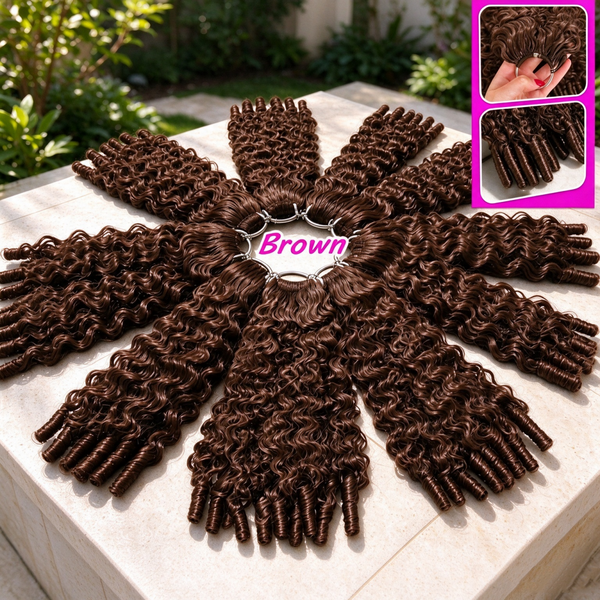 # 4 Extensions de cheveux naturels à crocheter, couleur chocolat, pré-séparées, ondulations profondes de style birman, texture plume, nœuds miracle, sans nœuds, petites spirales, bouclées, pour