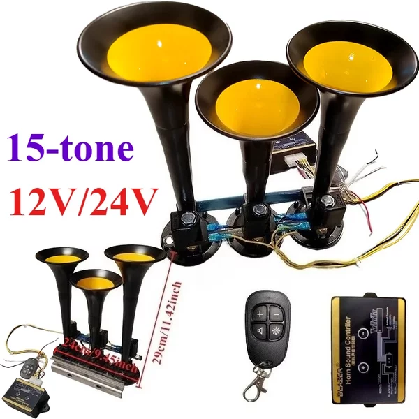 Klaxon d'air LED 125DB 12/24V, 15 tons, 3 tubes, Modification camion, Train, remorque, klaxon électrique fort, électrovanne, haut-parleur, sirène