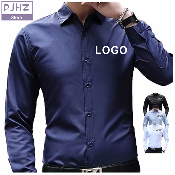 Chemise d'affaires à manches longues pour hommes, chemise de travail respirante à séchage rapide, Logo personnalisé de la société Degisn, broderie imprimée