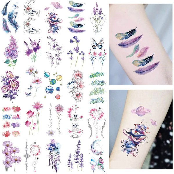 25 Sheets Ankle Flora Cherry Lavender Flash Fake Waterproof Tattoos Temporary Women Arm Chest Tattoo Stickers Body Art Tatoos