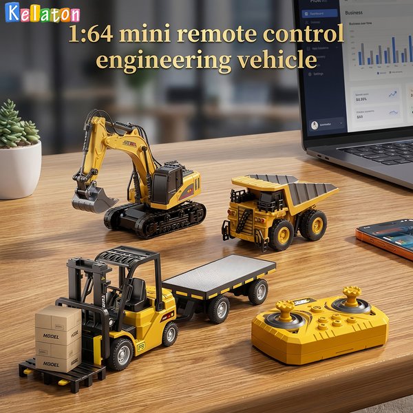 1:64 Bluetooth Fernbedienung Kran und Gabelstapler Zwei-in-Eins Desktop Mini Legierung Spielzeugauto mit Anhänger Weihnachtsgeschenk in Farbbox