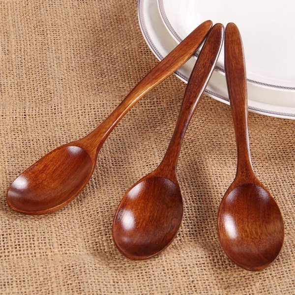 Vaisselle environnementale en bois naturel de style japonais de 18cm, cuillère en bois pour mélanger le miel et le café, pour manger, cuillère à soupe